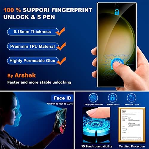 Arshek [3+3 חבילה] עבור Samsung Galaxy S23 מגן מסך Ultra [לא זכוכית], 3 אביזרי סרט TPU עם 3 אריזות עם מגן מסך עדשת זכוכית